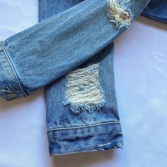 NWOT GRLFRND DARIA MEDIUM DENIM OVERSIZED DISTRESSED JEANS JACKET - M - Picture 9 of 13